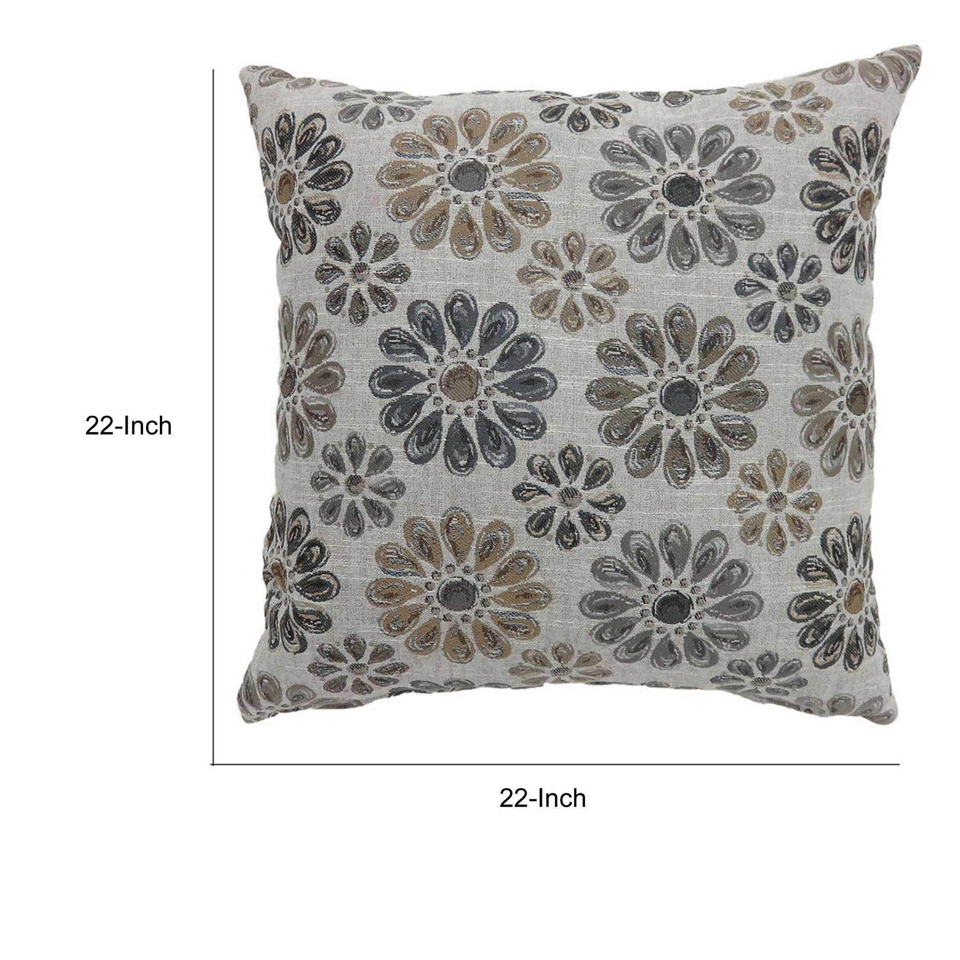Contemporary Style Floral Designed Set Of 2 Throw Pillows, Gray Gray Polyester