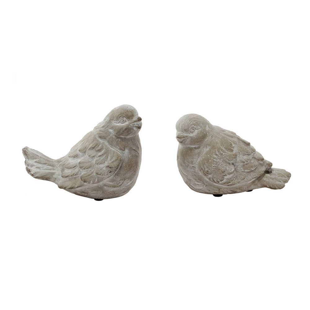 Set Of 2 Skye Sparrow Bird Accents, 5X3.5X5" Antique Gray Cement