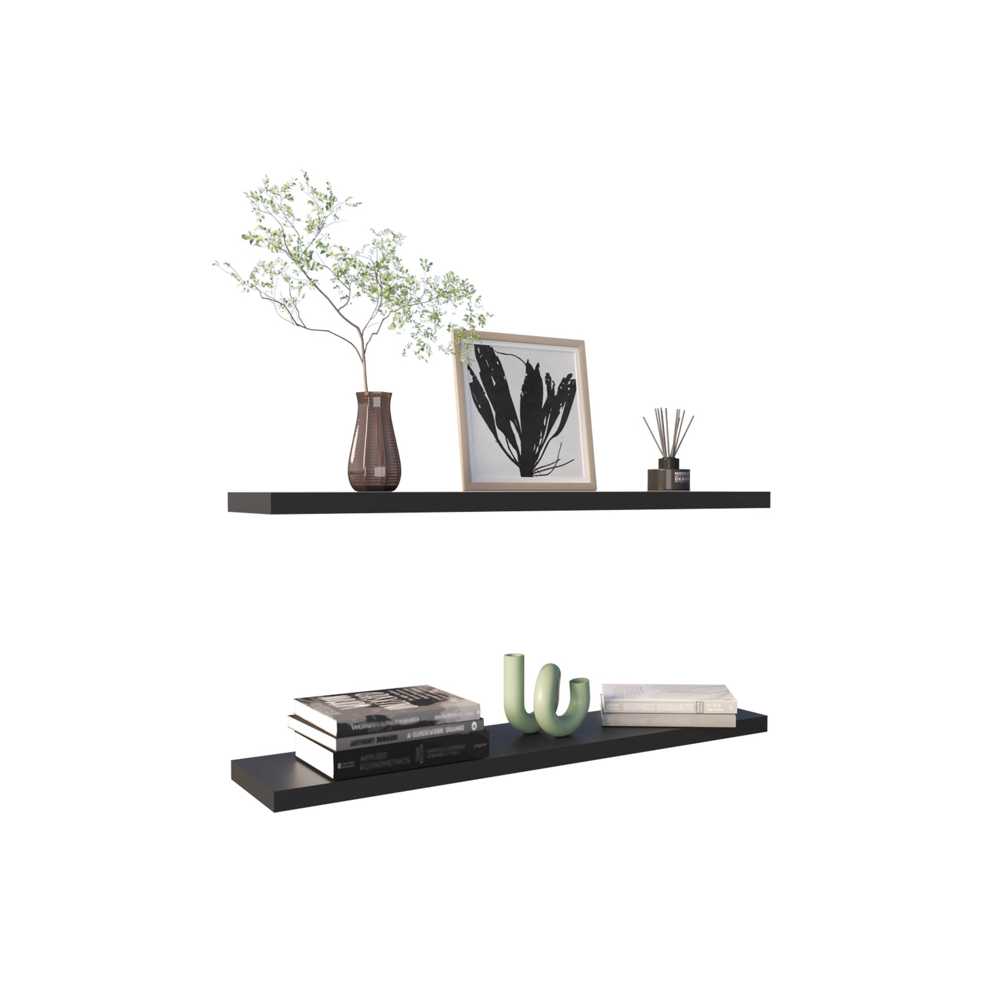 Ecco 47" Wide Floating Shelves Set Of 2, Shelves For Wall Decor For Bedroom, Bathroom Storage Shelves, Book Shelves For Living Room 2 Or Less Black Horizontal Primary Living Space Open Back Modern