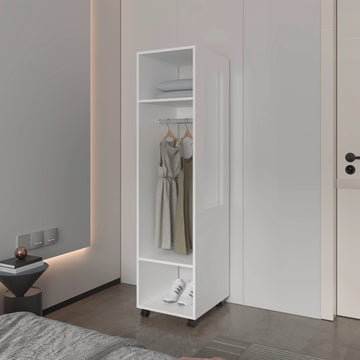 White 3 Shelf Wardrobe With Mirror And Open Storage White Particle Board Melamine