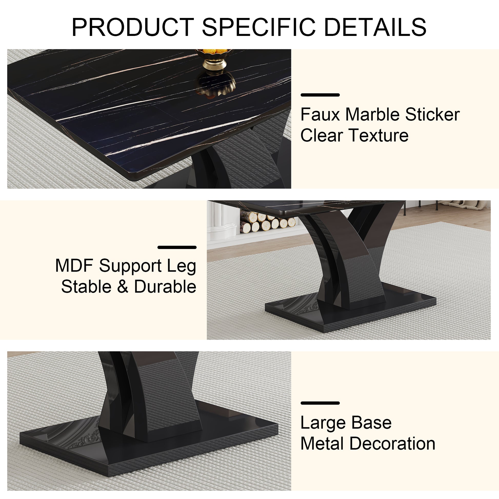 Modern Dining Table, Black Desktop And Black Mdf Leg Dining Table Are The Perfect Choice For Dinner, Conference, Home And Office Decoration F 790 Black Mdf