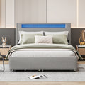 Full Size Upholstered Platform Bed With Led Frame, With Twin Size Trundle And 2 Drawers, Teddy Fleece, Gray Gray Fleece