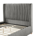 Queen Size Modern Design Bed Frame Upholstered Queen Bed Frame Platform With Headboard Corduroy Headboard Wooden Slats Support, No Box Spring Needed,Mattress Foundation,Dark Grey Queen Dark Grey Corduroy