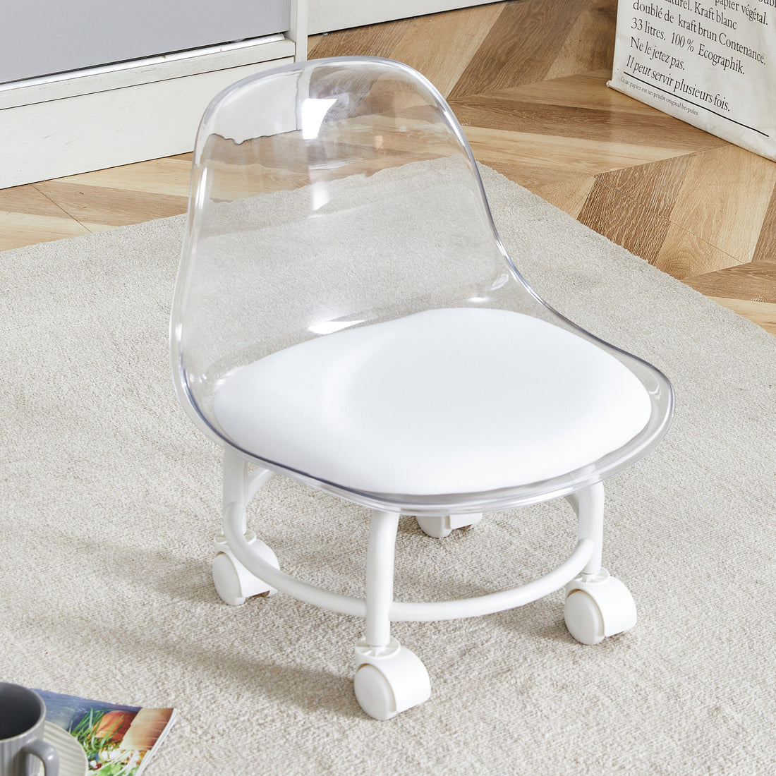 The Small And Cute White Chair With Silky Pulleys Can Move Freely, Which Is Suitable For Use In Various Scenes, And Is A Good Choice For Fashion Style. White Pet