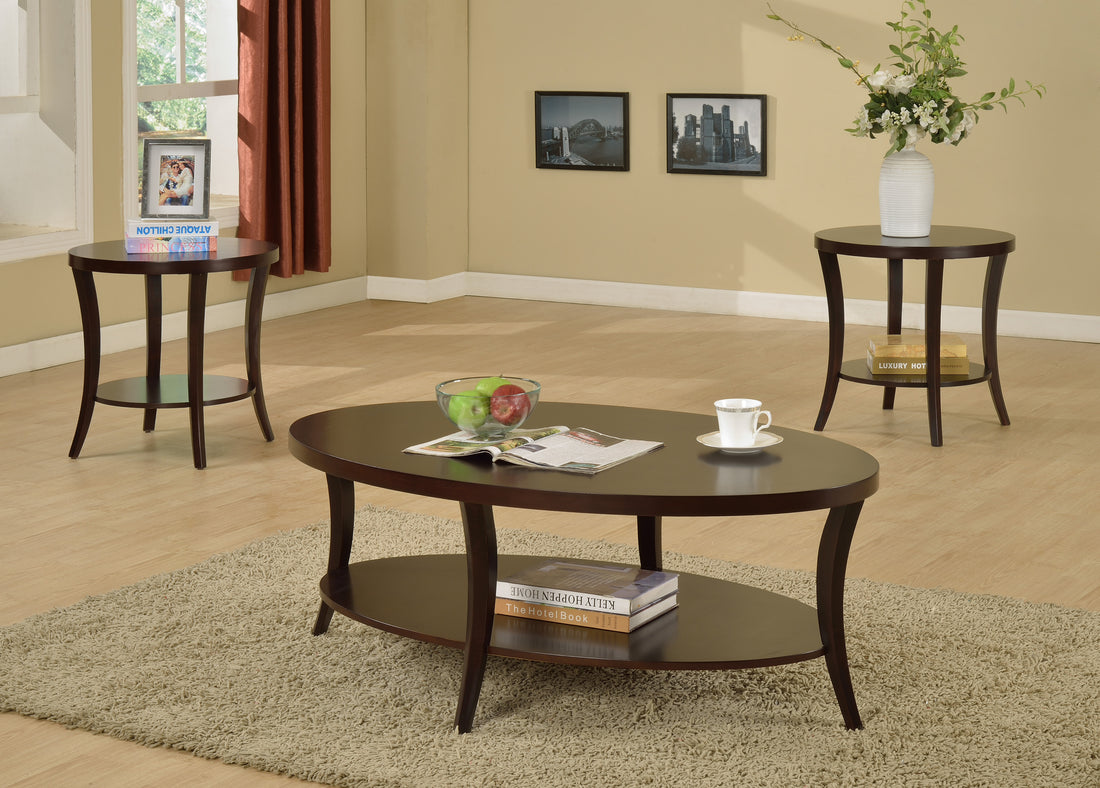 Perth 3 Piece Espresso Oval Coffee Table With End Tables Set Brown Coffee & End Tables Wood