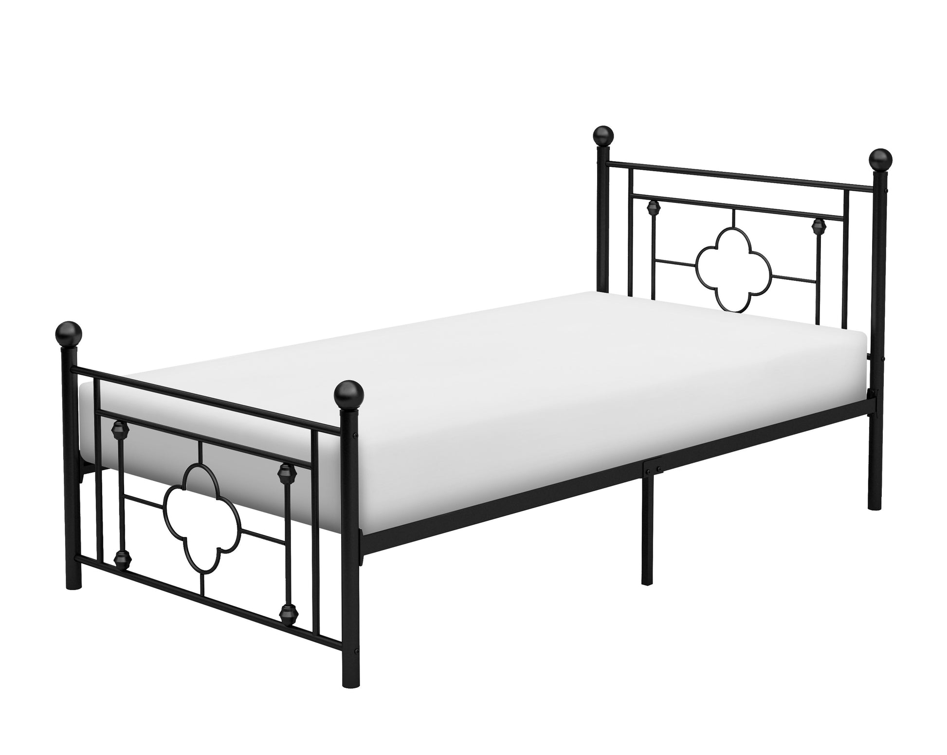 1Pc Twin Platform Bed Black Finish Metal Frame Ball Finials Modern Traditional Look Box Spring Not Required Twin Black Metal Bedroom Classic Metal