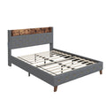 Queen Bed With Elegant Gold Metal Buttons, Built In Usb Ports, Phone Storage Pocket, And Spacious Headboard Shelving Sturdy Frame Supports Up To 300 Lbs,Mattress Not Included Queen Aqua Grey Abs