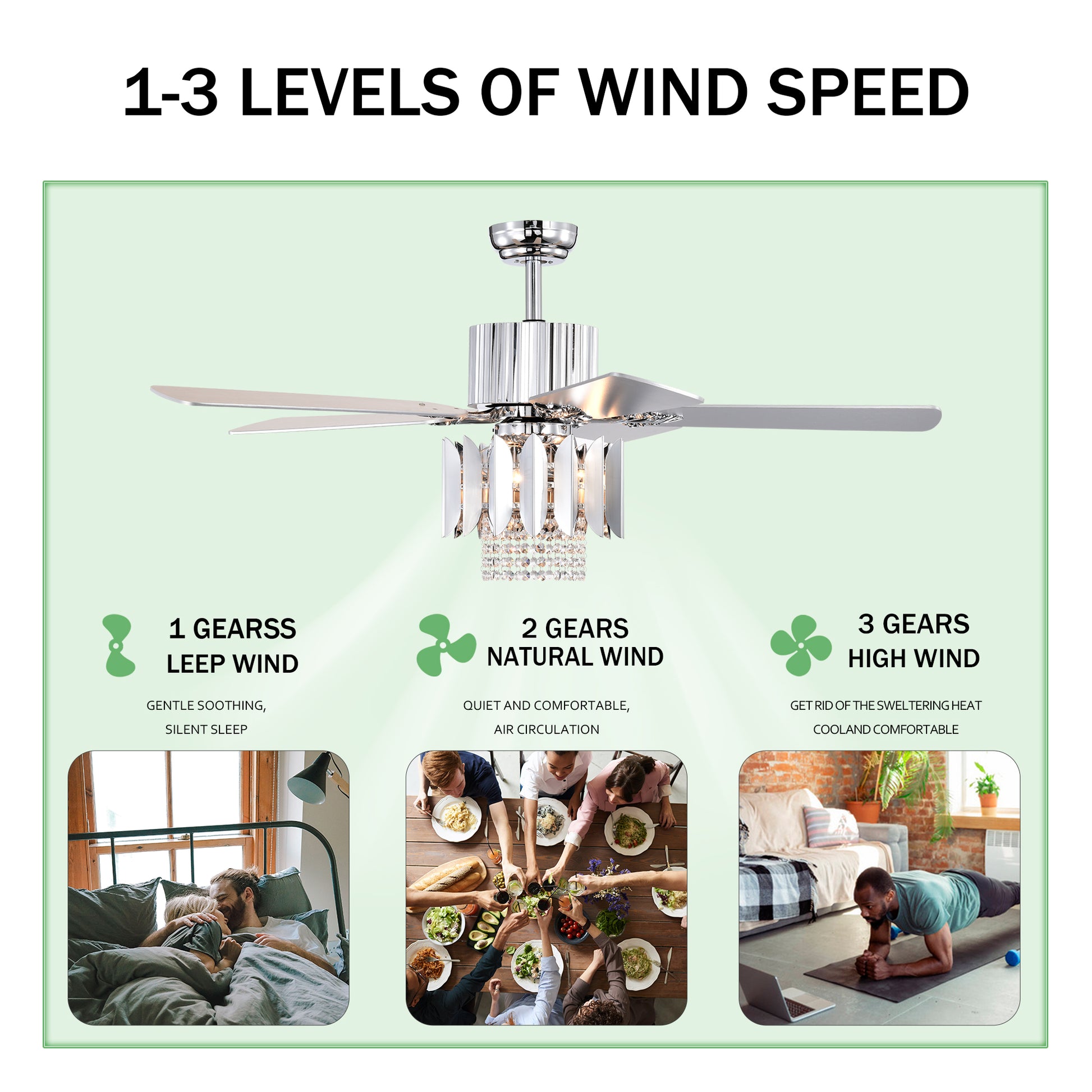 Crystal Ceiling Fan Reversible Blades 3 Wind Speeds Remote Control For Bedroom Living Dining Room Chrome Chrome American Design,American Traditional,Retro,Traditional,Vintage Crystal Iron