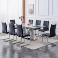 1 Table And 8 Chairs Set.Modern Grey Mdf Faux Marble Dining Table With Double V Shaped Supports.Paired With 8 Modern Pu Artificial Leather Soft Cushion With Silver Metal Legs.F Vv,C 1162 Gray Seats 8 Mdf Metal