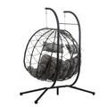 2 Persons Egg Chair With Stand Indoor Outdoor Swing Chair Patio Wicker Hanging Egg Chair Hanging Basket Chair With Stand For Bedroom Living Room Balcony Gray Steel