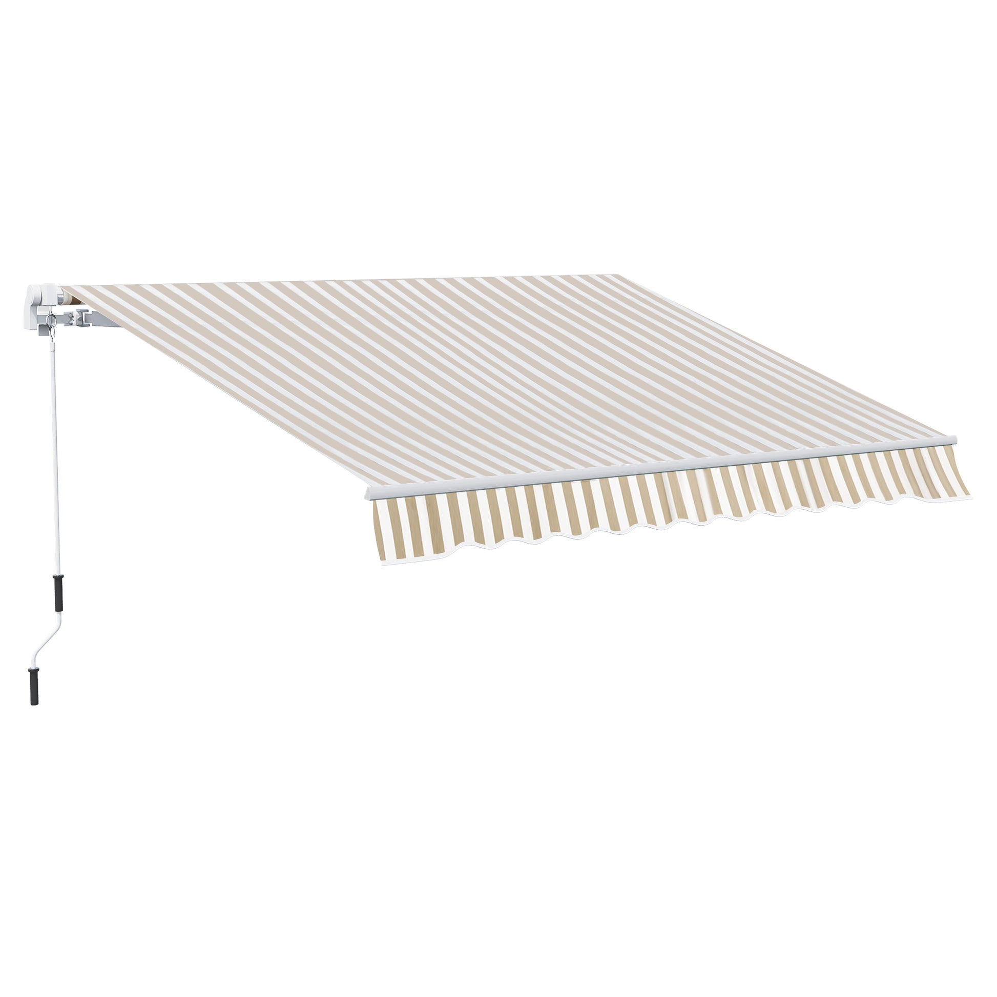 Outsunny 12' X 10' Retractable Awning Patio Awnings Sun Shade Shelter With Manual Crank Handle, 280G M Uv & Water Resistant Fabric And Aluminum Frame For Deck, Balcony, Yard, Beige And White Beige Aluminum