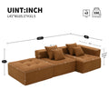 105.5'' L Shaped Modular Sectional Sofa,Minimalist Corduroy Floor Couch Set,Convertible Foam Filled Cloud Couch For Living Room,3 Pc Free Combination,No Assembly Required,3 Colors Brown Corduroy 4 Seat