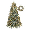 7Ft Lighted Artificial Christmas Tree With Wreath Set Of 2Christmas Tree Holiday Decoration, Creative Decorated Trees, Xmas Tree Christmas Decorations For Christmas Green Pvc