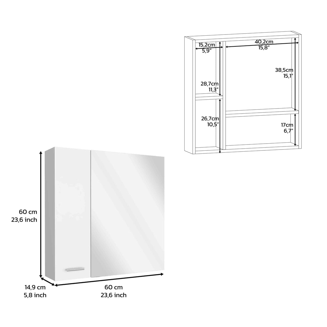 Medicine 23H" Double Door Cabinet,Four Interior Shelves, White White Particle Board Particle Board