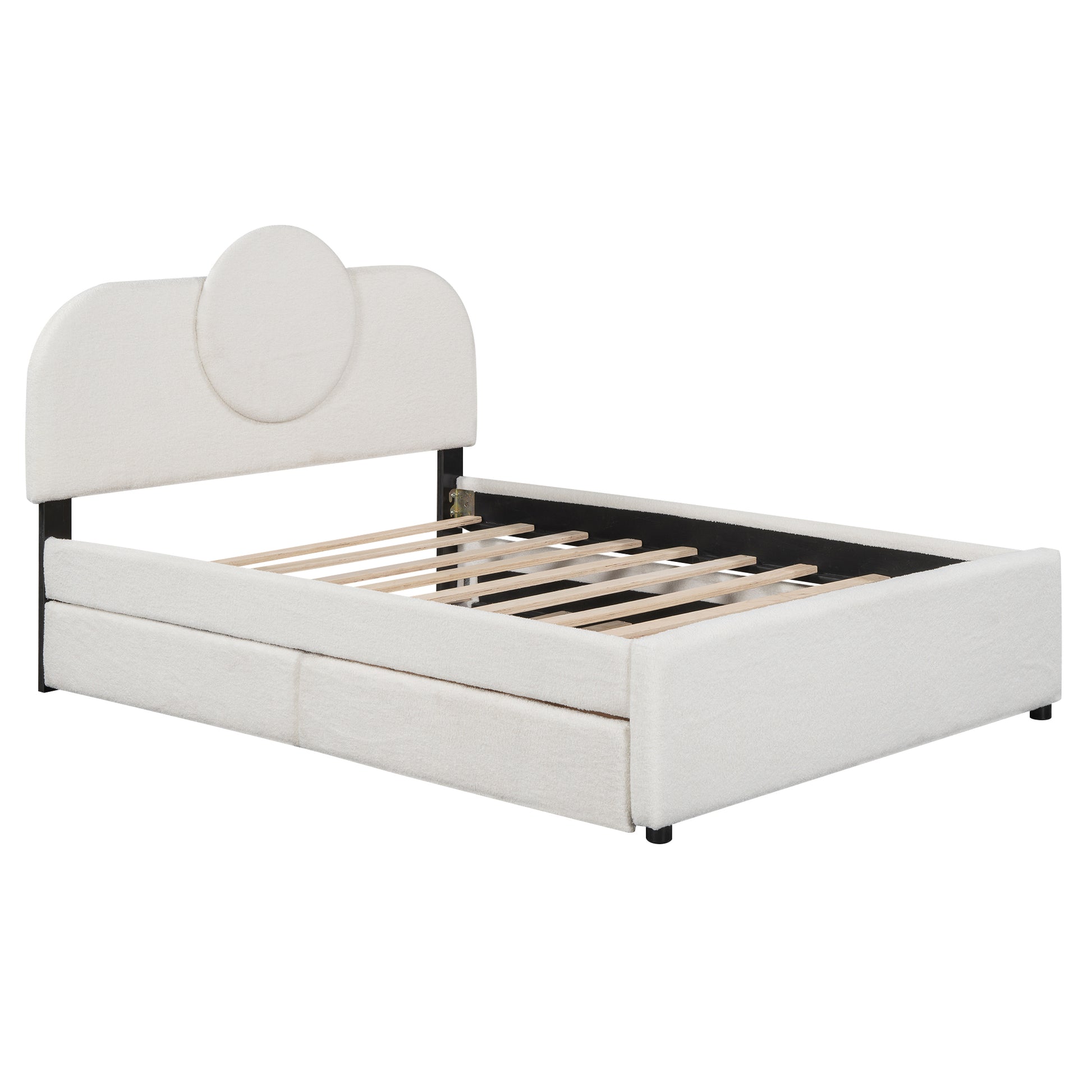 Full Size Upholstered Platform Bed With Multi Functional Headboard, Trundle And 2 Drawers, White Box Spring Not Required Full White Wood Bedroom Upholstered