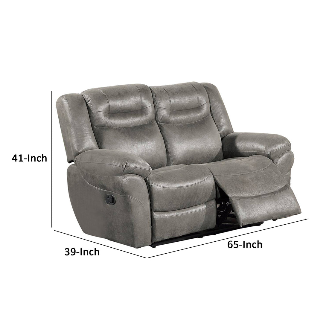 Betty 65 Inch Manual Reclining Loveseat Chair, Pull Tab Mechanism, Gray Gray Faux Leather