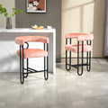 Coolmore Bar Stools Set Of 2, Modern Bar Stool With Back, Black Metal Frames, Upholstered Bar Stools For Kitchen Island, Pub, Club Pink Chenille Pink Dining Room Foam Chenille