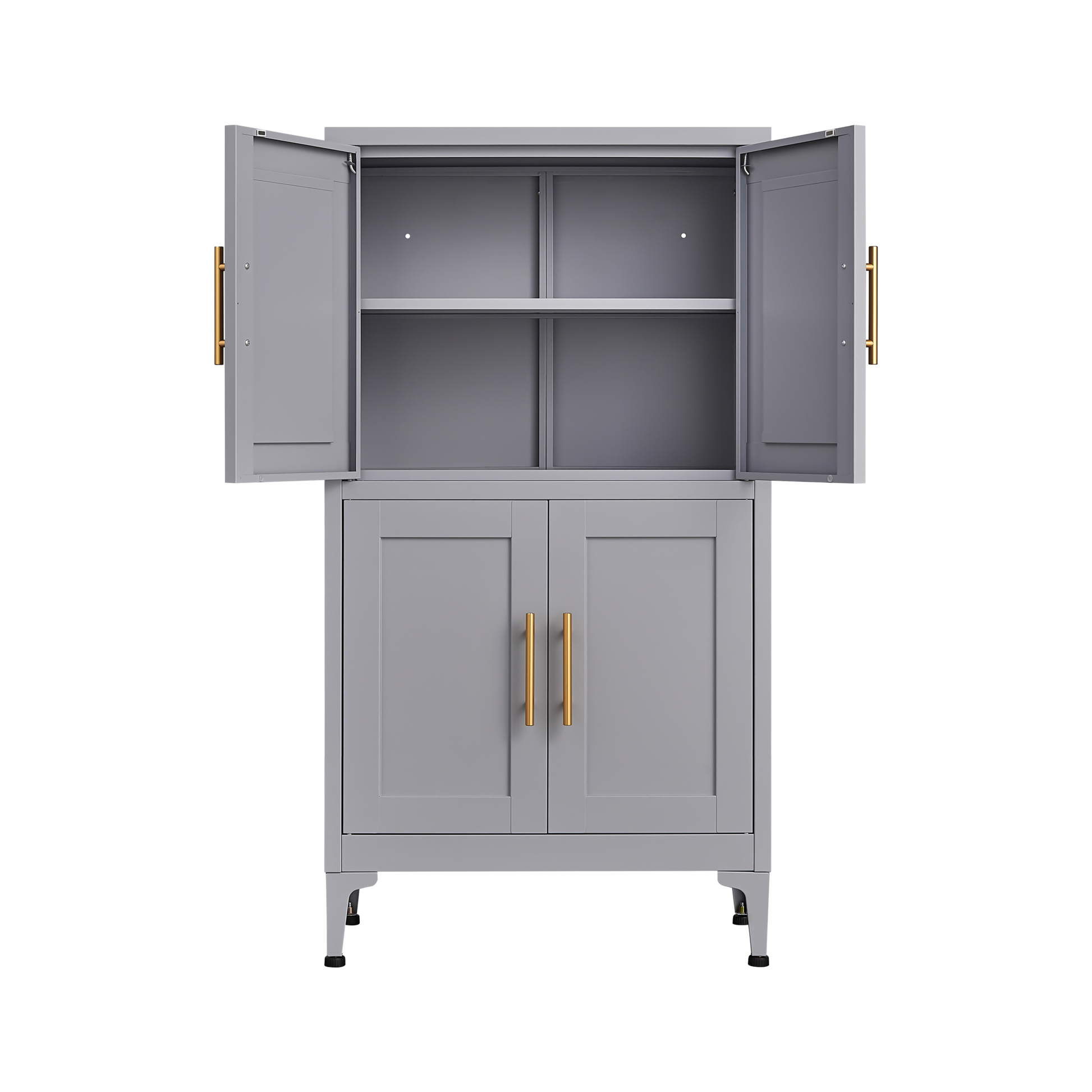 Grey Metal Kitchen Storage Cabinet, Kitchen Pantry Storage Cabinet With Doors And Shelves, Storage Cabinet With Adjustable Leveling Foot For Kitchen, Living Room And Dining Room 3 4 Shelves Grey Metal