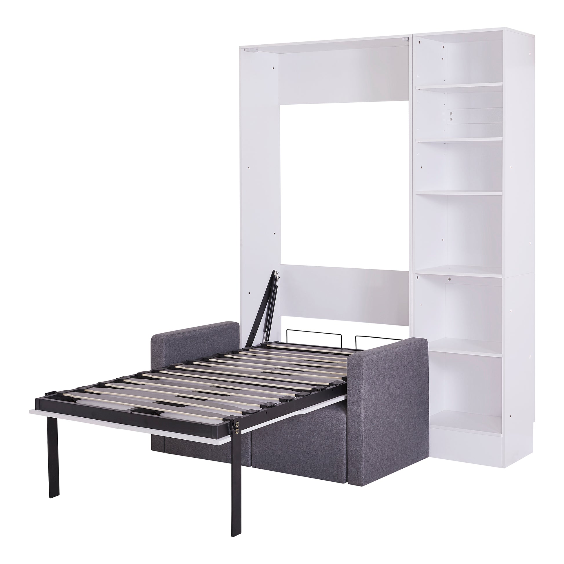 Twin Size Murphy Bed Wall Bed With Sofa,With Shelves,White Twin White Plywood