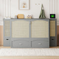Queen Size Murphy Bed Wall Bed With Drawer And Rattan Decoration With 2 Storage Cabinets, One Set Of Sockets & Usb Ports, Pulley Structure Design, Gray Queen Gray Plywood
