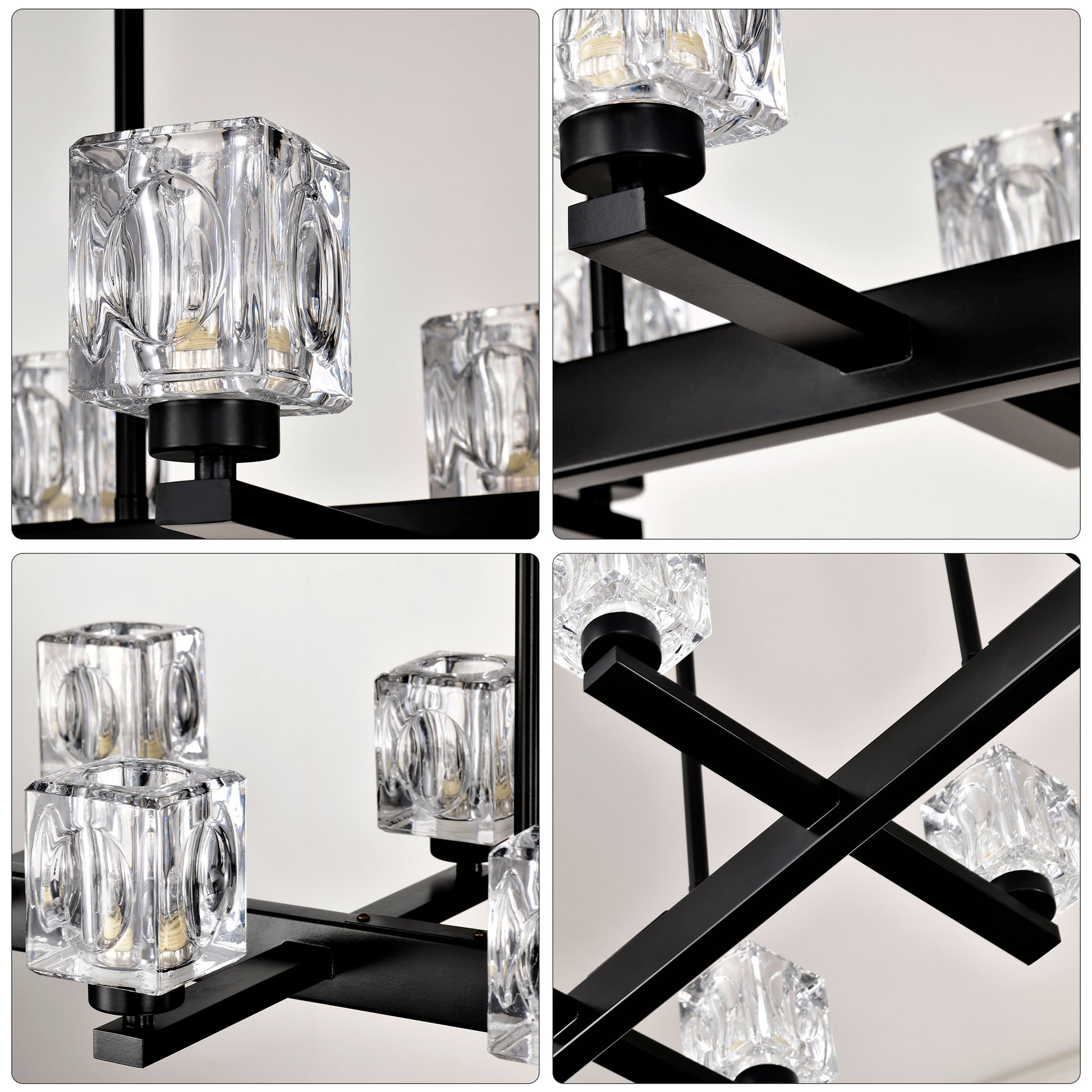 Chandelier For Dining Room, 10 Light Black Farmhouse Linear Pendant Light Fixture, Modern Crystal Hanging Lighting Chandelier For Kitchen Island, Bar, Long Table, G9 Bulb 10*G9*Max 40W Matte Black