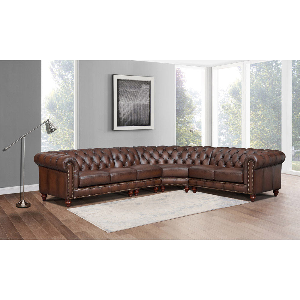 Alton Bay Leather L Shaped Convertible Sectional Brown Genuine Leather Wood Primary Living Space Medium Firm Tufted Back Mid Century Modern L Shaped Eucalyptus Rolled Arms Down Filling Leather 6 Seat