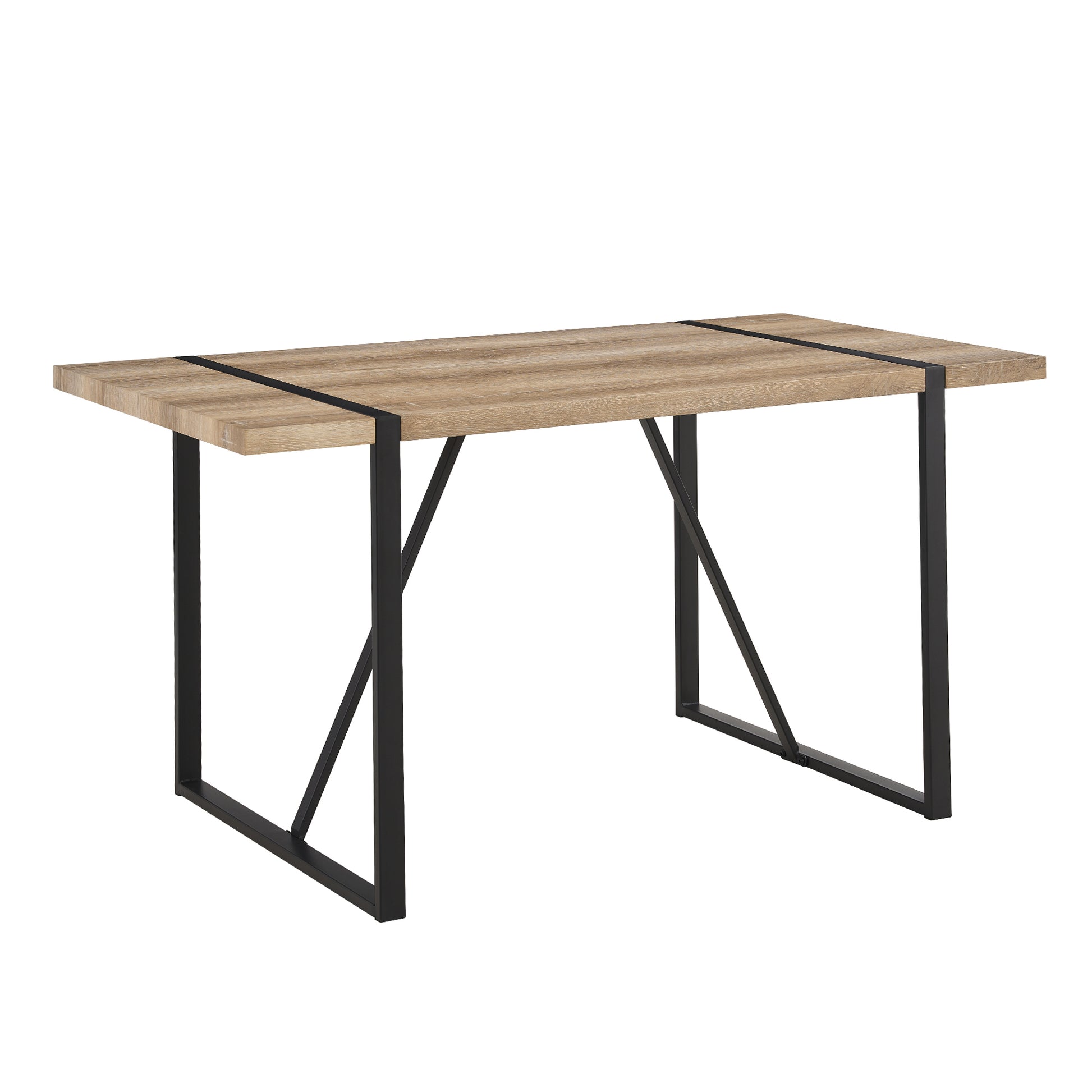 55"Rustic Industrial Rectangular Mdf Wood Colour Dining Table For 4 6 Person, With 1.5" Thick Engineered Wood Tabletop And Black Metal Legs, For Writing Deskkitchen Terrace Dining Living Room Wood Mdf