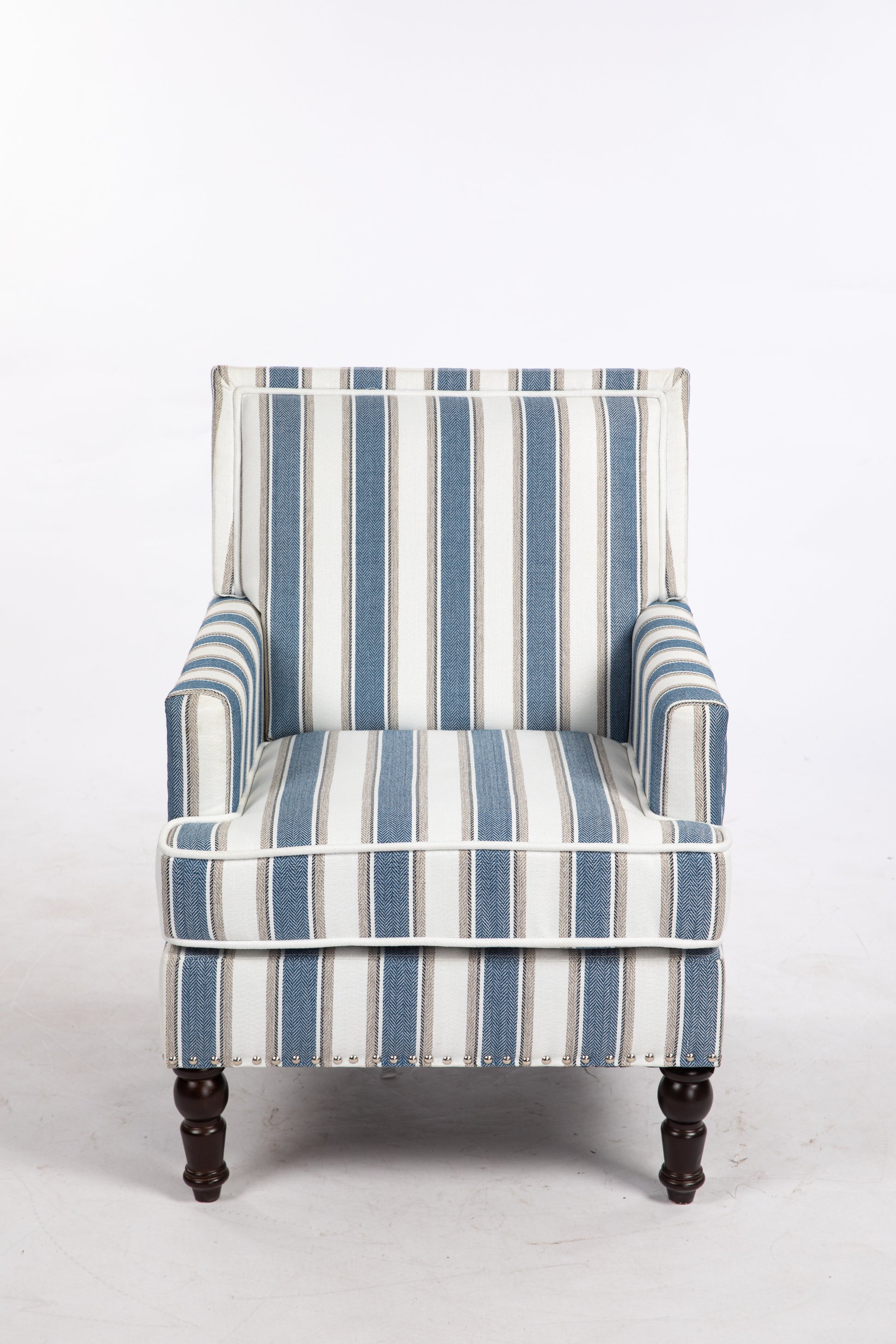 Upholstered Accent Chair, Vintage Armchair With Blue And White Striped