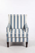 Upholstered Accent Chair, Vintage Armchair With Blue And White Striped Linen Fabric And Trim For Living Room Blue Cotton