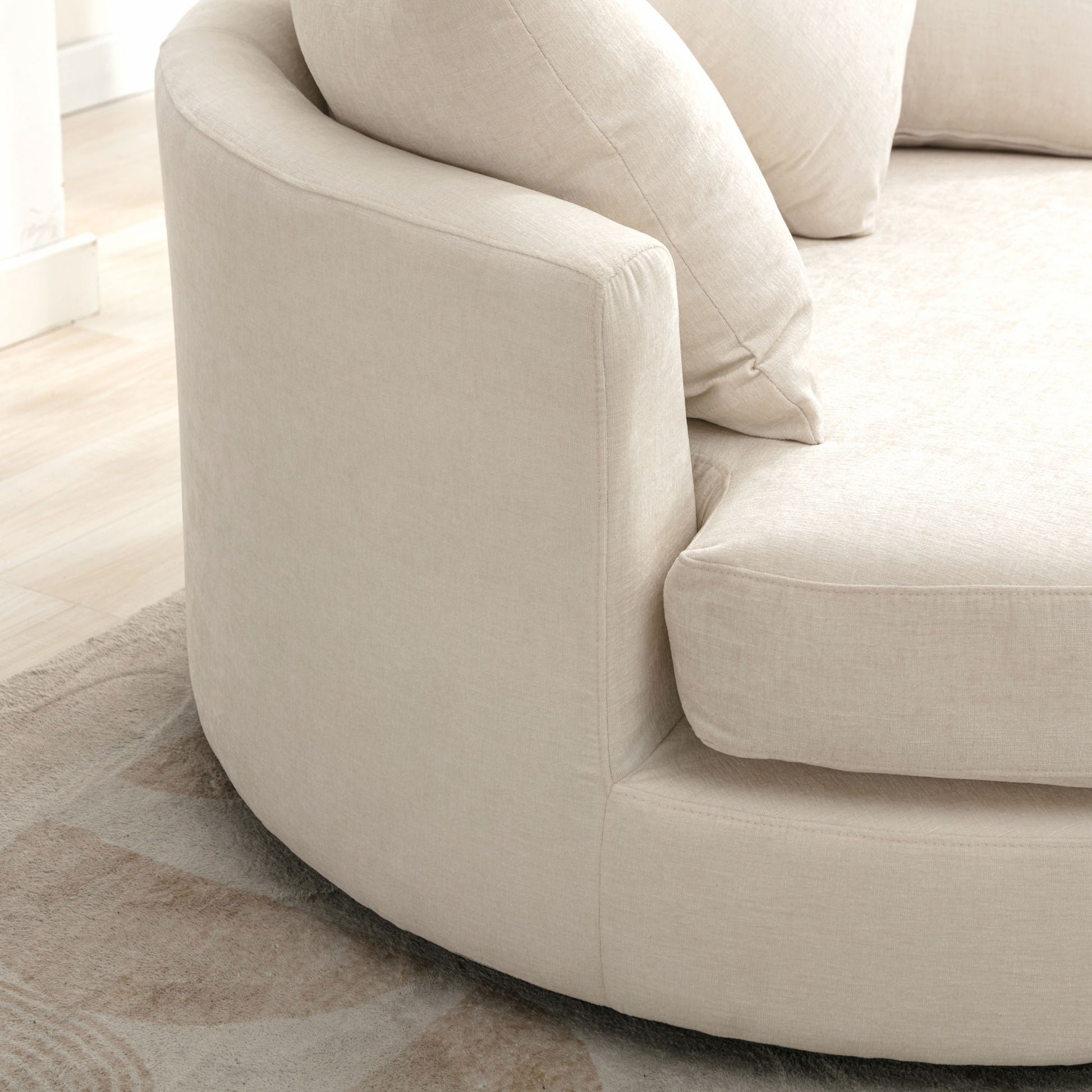 Orisfur. 360 Swivel Accent Barrel Chair With Storage Ottoman & 4 Pillows, Modern Chenille Leisure Chair Round Accent For Living Room, Cream Cream Foam Chenille