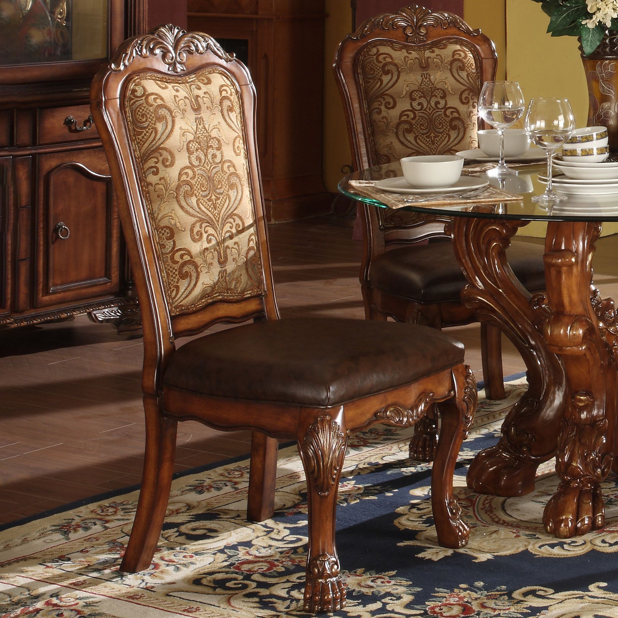 Vintage And Cherry Oak Side Chair With Claw Leg Set Of 2 Solid Cherry Dining Room Side Chair Solid Back Set Of 2 Faux Leather