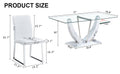 Table And Chair Set, Large Modern Rectangular Glass Table, Can Accommodate 6 8 People, Equipped With A 0.39 Inch Tempered Glass Tabletop And Mdf Table Legs.Paired With Comfortable And Soft Chairs.