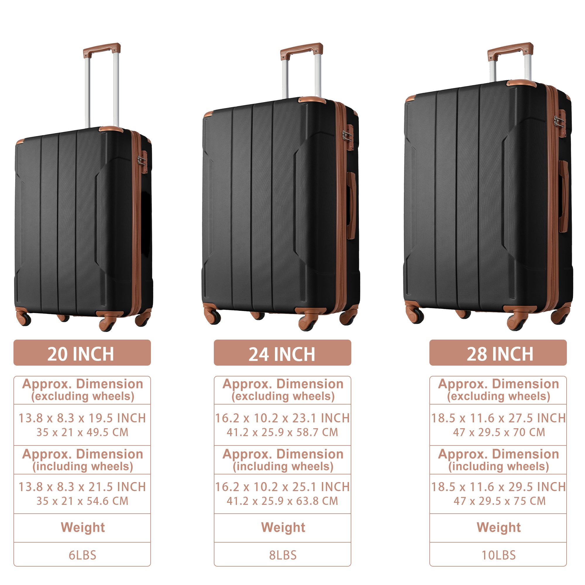 Hardside Luggage Sets 2 Piece Suitcase Set Expandable black brown-abs