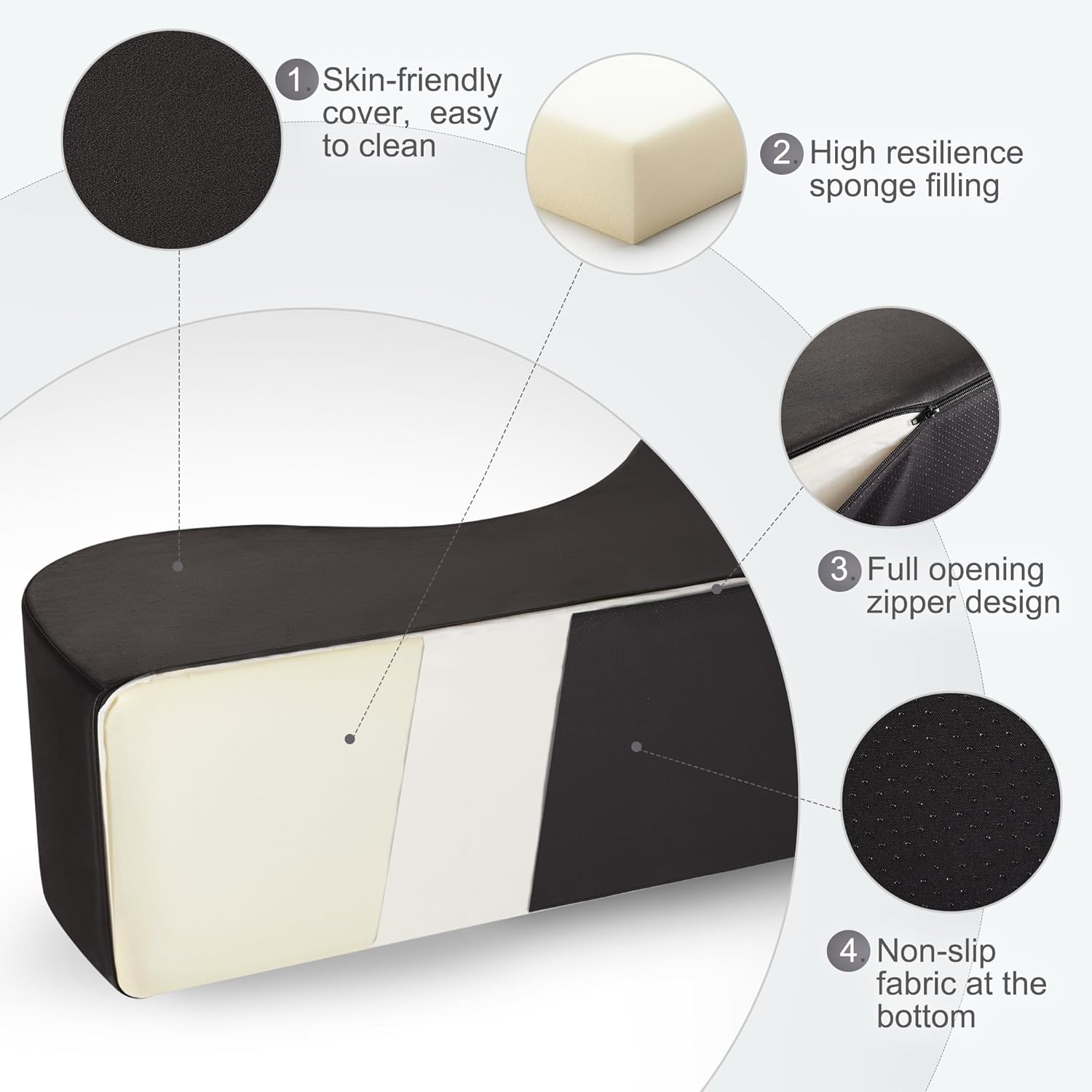 Yoga Chaise Lounge Chair For Stretching Relaxation Exercise, Ergonomic S Curved Chaise Lounge, Full High Density Foam Filled Yoga Chair For Indoor Living Room Bedroom Lounge, Black Easy Clean Full