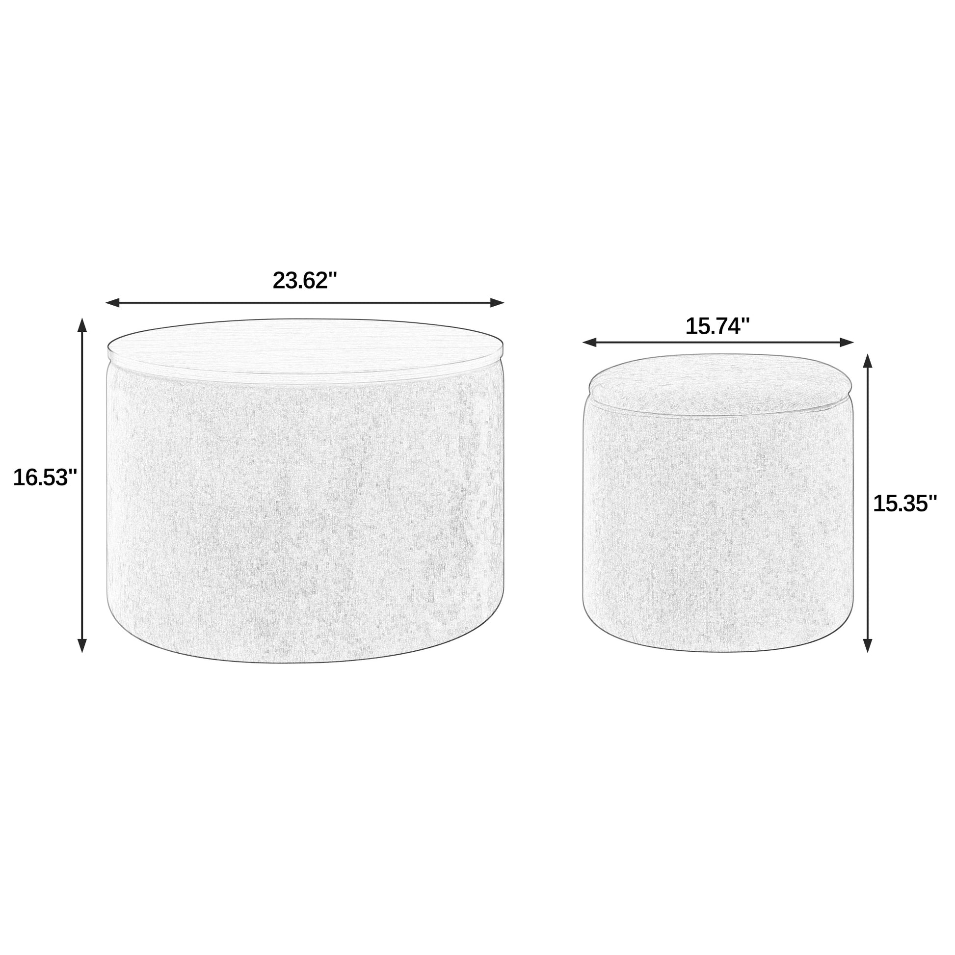 2 Piece Set Round Chenille Storage Ottoman, Equipped With A Drum Shaped Small Stool, Storage Space, And Mdf Made Desktop Panel Beige 23.62"X23.62"X16.53" Beige Chenille