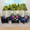 Outdoor Garden Patio Furniture 7 Piece Pe Rattan Wicker Cushioned Sofa Sets And Coffee Table, Patio Furniture Set Outdoor Couch Outdoor Couch Patio Furniture Outdoor Sofa Patio Couch Yes Complete Patio Set Dark Coffee Blue Seats 6 Weather Resistant Frame