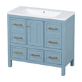 36'' Bathroom Vanity With Resin Sink Combo, Solid Wood Frame Bathroom Storage Cabinet, Freestanding Vanity Set With 5 Drawers& Soft Closing Doors Same As N710S136002M Blue Bathroom Solid Wood Mdf Resin