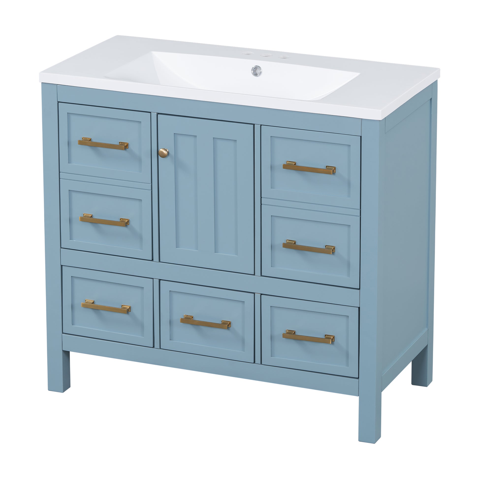 36'' Bathroom Vanity With Resin Sink Combo, Solid Wood Frame Bathroom Storage Cabinet, Freestanding Vanity Set With 5 Drawers& Soft Closing Doors Same As N710S136002M Blue Bathroom Solid Wood Mdf Resin