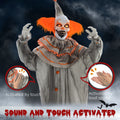 Homcom 6' Life Size Outdoor Halloween Decoration, Animatronic Orange Haired Classic Clown, Sound And Motion Activated Animated Prop W Light Up Eyes, Laughing Sound & Bendable Arms Orange Polyester