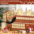 Homcom Christmas Advent Calendar, Light Up Table Xmas Wooden Bus Holiday Decoration With Countdown Drawer, Santa Claus Street House, For Kids And Adults Red Plywood