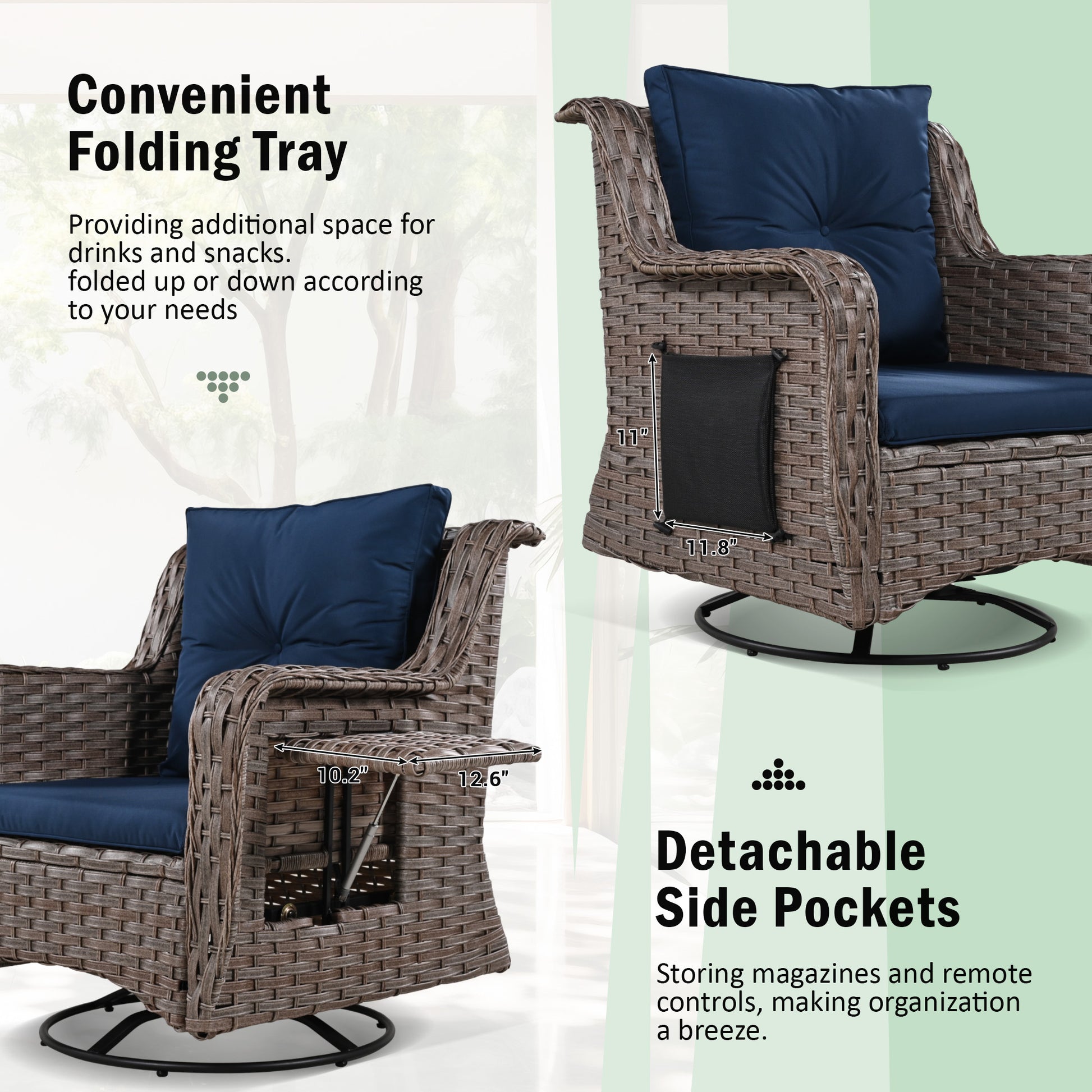 K&K 5 Pieces Outdoor Patio Furniture Set With Pet House Cool Bar And Retractable Side Tray, Rattan Wicker Patio Swivel Rocking Chairs Set Of 2 With Ottomans For Backyard, Porch, Balcony, Navy Blue Yes Rocker & Glider Navy Blue Seats 2 Weather Resistant