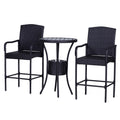 Outsunny Rattan Wicker Bar Set For 3 Pcs With Ice Buckets, Patio Furniture With 1 Bar Table And 2 Bar Stools For Poolside, Backyard, Porches Dark Brown Steel