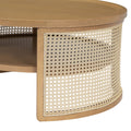 2 Tiered Round Natural Wood Coffee Table With Storage Rattan Base In 31.3'' Natural Rubber Wood