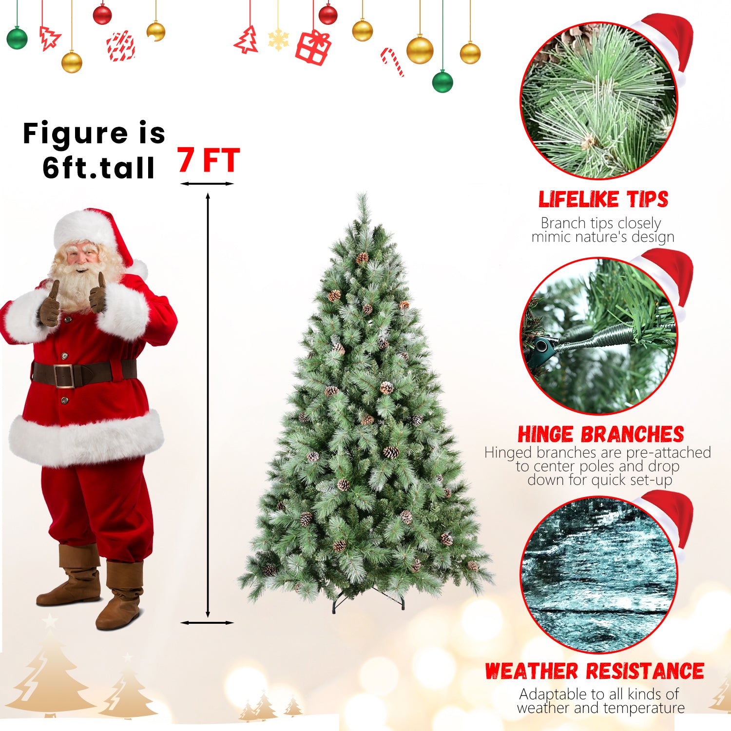 7.5Ft Scotch Pine Christmas Tree, Premium Frosted Pre Decorated Artificial Holiday Decor W 1,588 Branch Tips, Xmas Trees For Holiday Party Decoration Green Polyvinyl Chloride