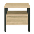 Oak And Black 1 Drawer Accent Table Natural Black Primary Living Space Rustic Drawers Rectangular Wood Metal