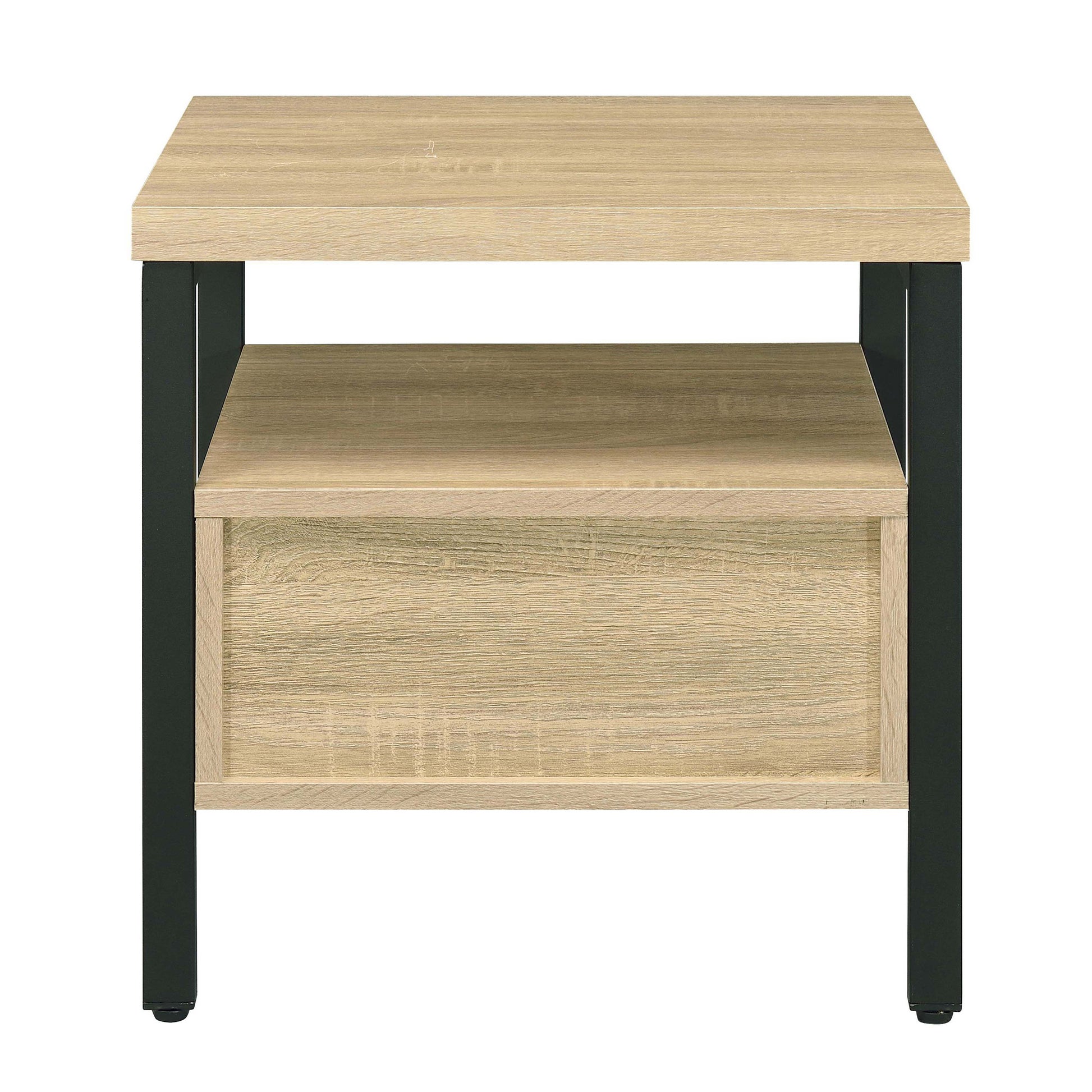 Oak And Black 1 Drawer Accent Table Natural Black Primary Living Space Rustic Drawers Rectangular Wood Metal