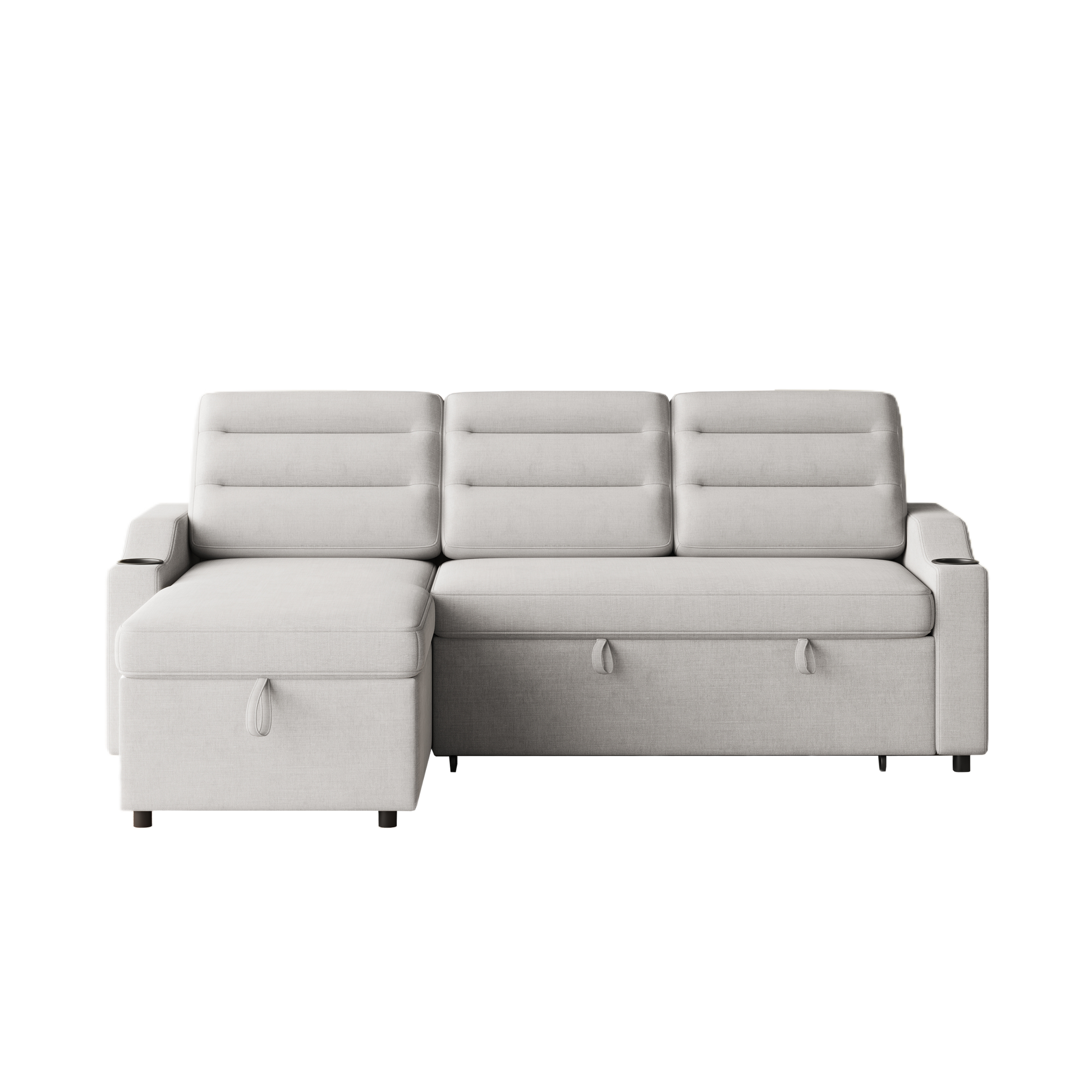 Mh83.5" Convertible Sleeper Combo Sofa, Convertible Sofa Bed Polyester Pullout Bed With Storage Recliner And Cup Holder For Living Room, Tight Spaces Light Grey Polyester Primary Living Space Pine Foam Fabric 3 Seat