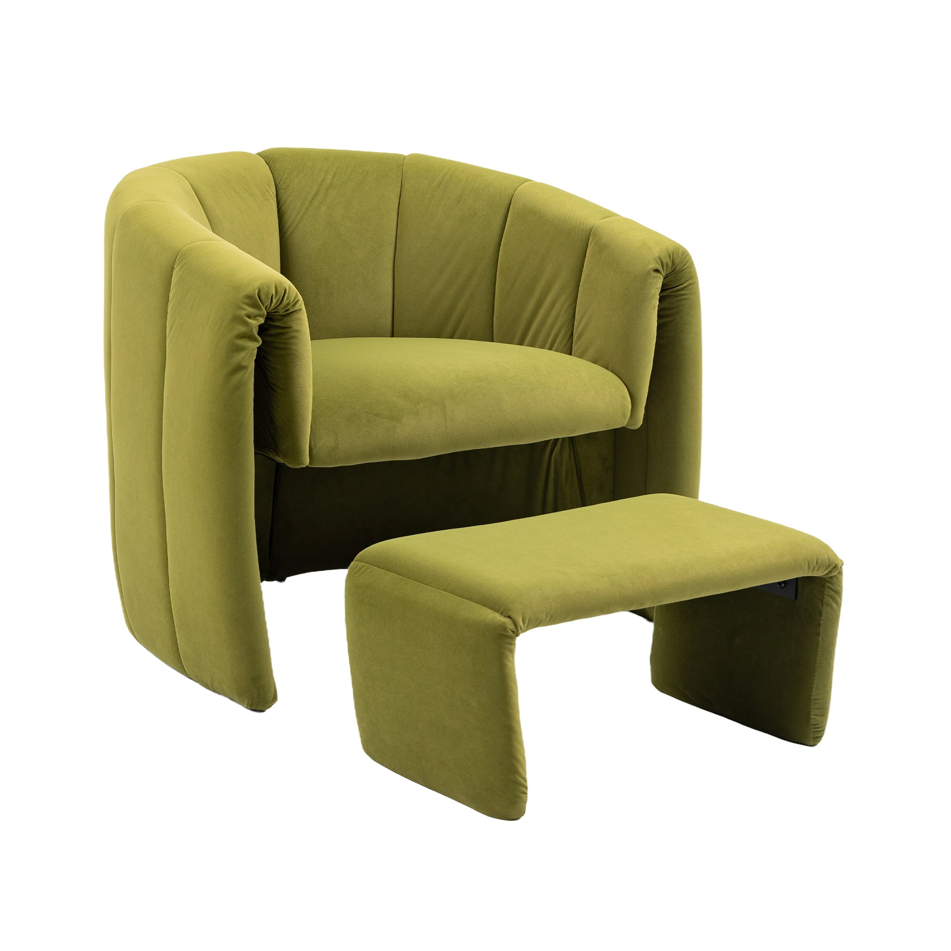 Coolmore Accent Chair With Ottoman, Mid Century Modern Barrel Chair Upholstered Club Tub Round Arms Chair For Living Room Bedroom Office Olive Green Velvet Olive Green Foam Velvet