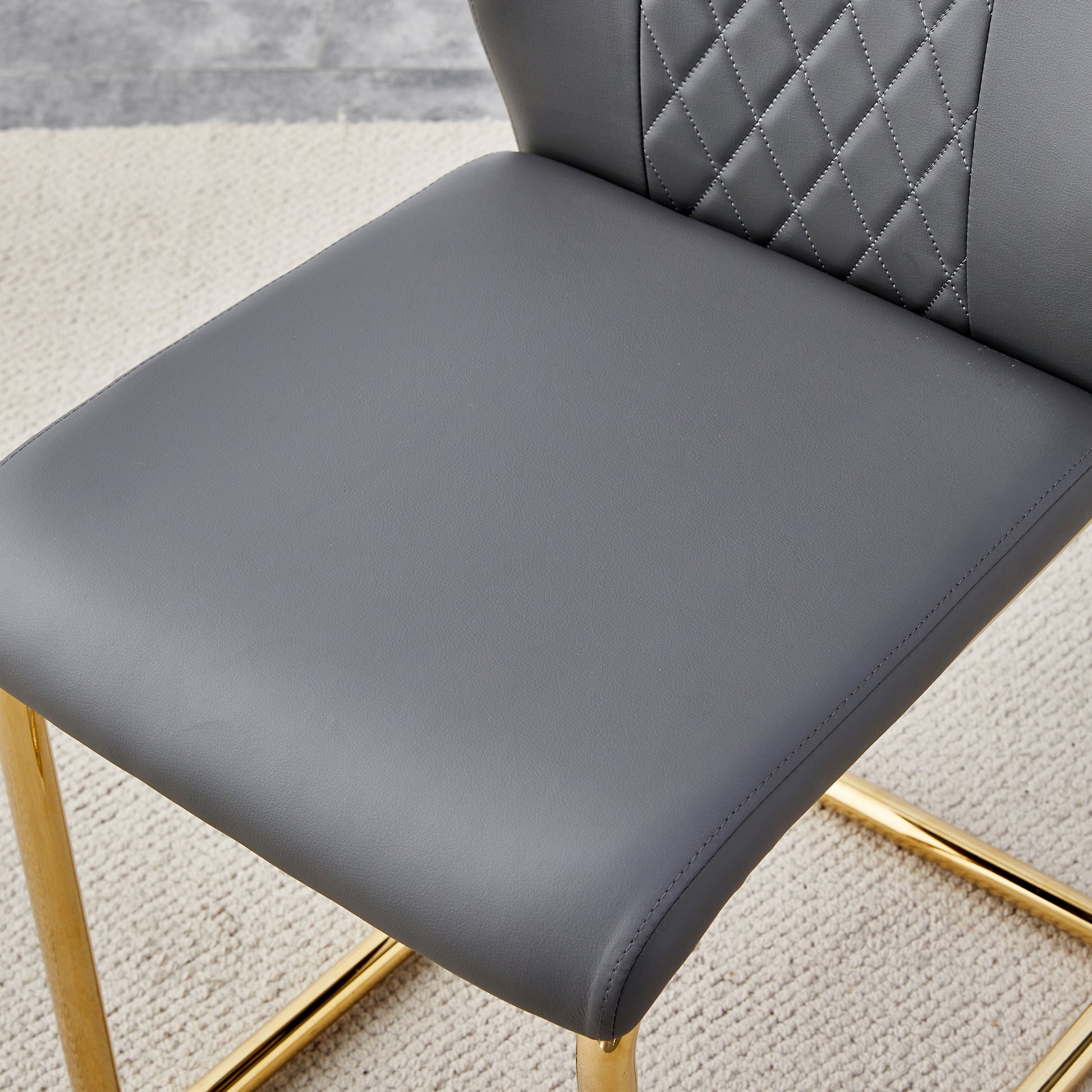 Table And Chair Set, Modern And Minimalist Dining Table, Imitation Marble Patterned Tabletop, Mdf Legs With U Shaped Brackets. Paired With Comfortable Chairs, Suitable For Dining And Living Rooms. Black Gold Mdf Glass