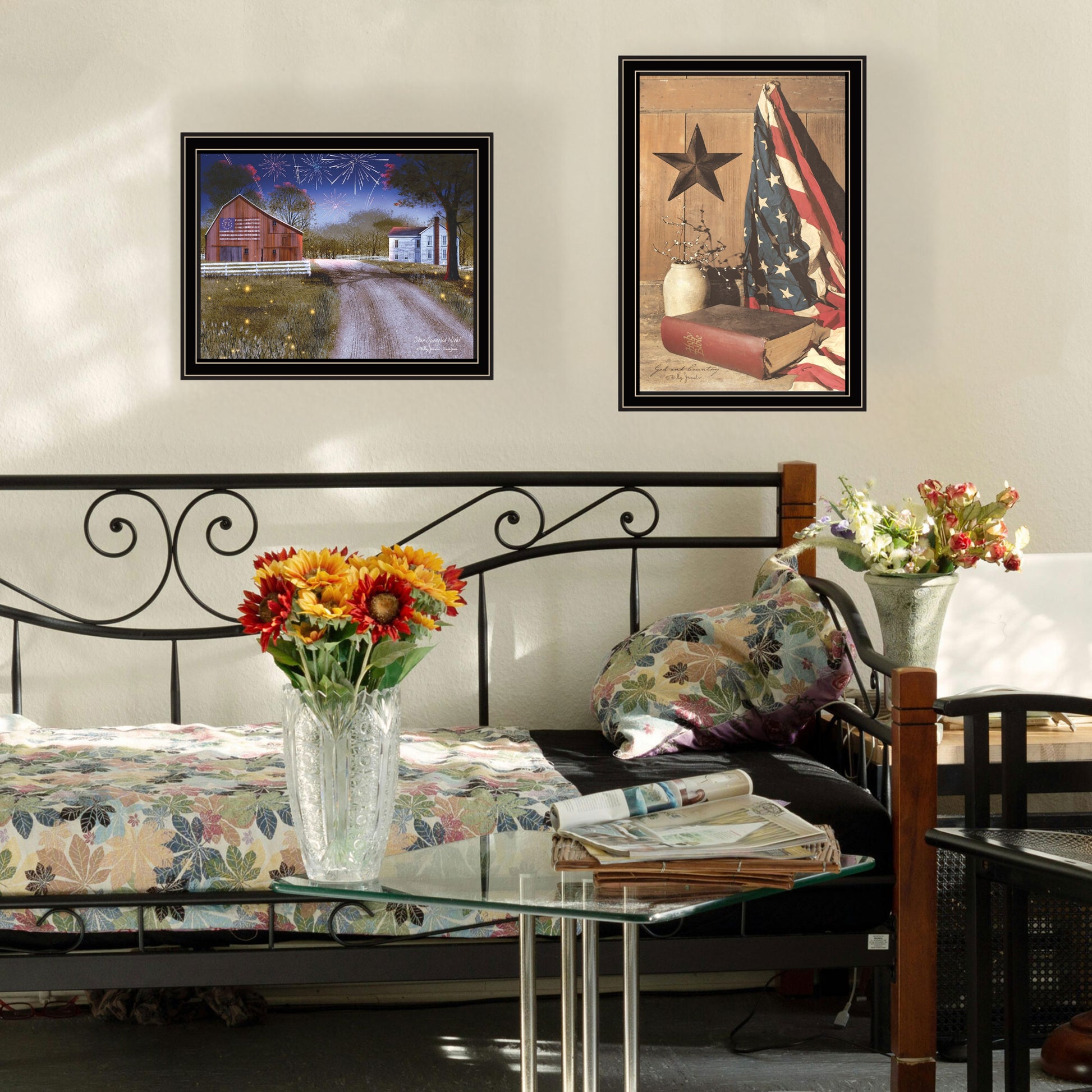 2 Piece Vignette Star Spangled Night, God & Country Black Framed Wall Art For Living Room, Bedroom Wall Art Print For Home Decor By Billy Jacobs Multicolor Wood Paper